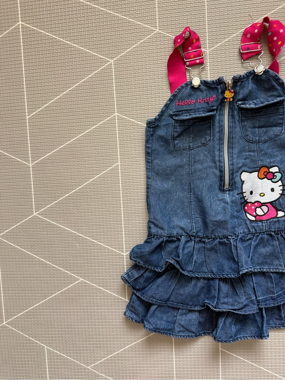 Sanrio|Hello Kitty Blue Denim Ruffle Skirt overall jumper dress-polka dot•••4-5T